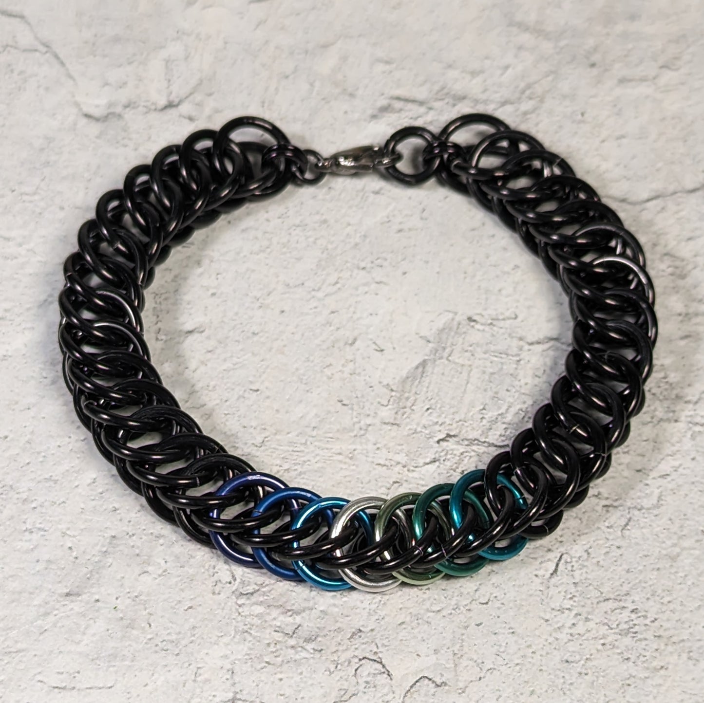 Gay male pride flag chainmaille bracelet