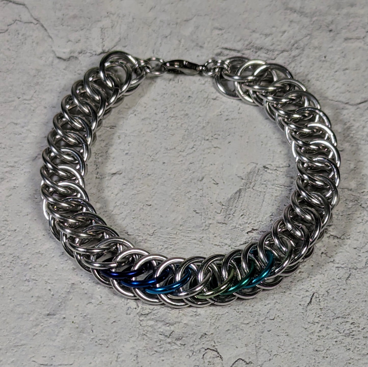 Gay male pride flag chainmaille bracelet