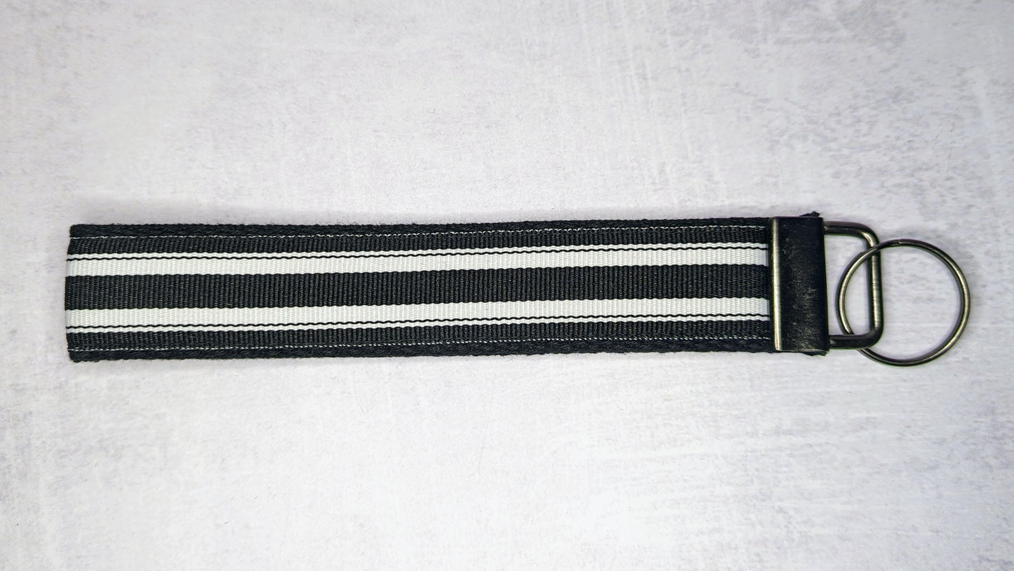 Black and white preppy stripes key fob