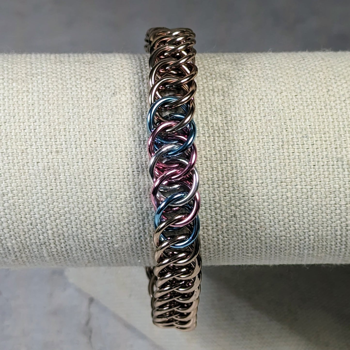 Trans pride flag chainmaille bracelet