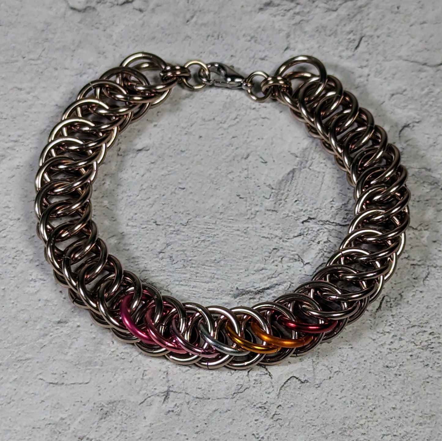 Lesbian pride flag chainmaille bracelet