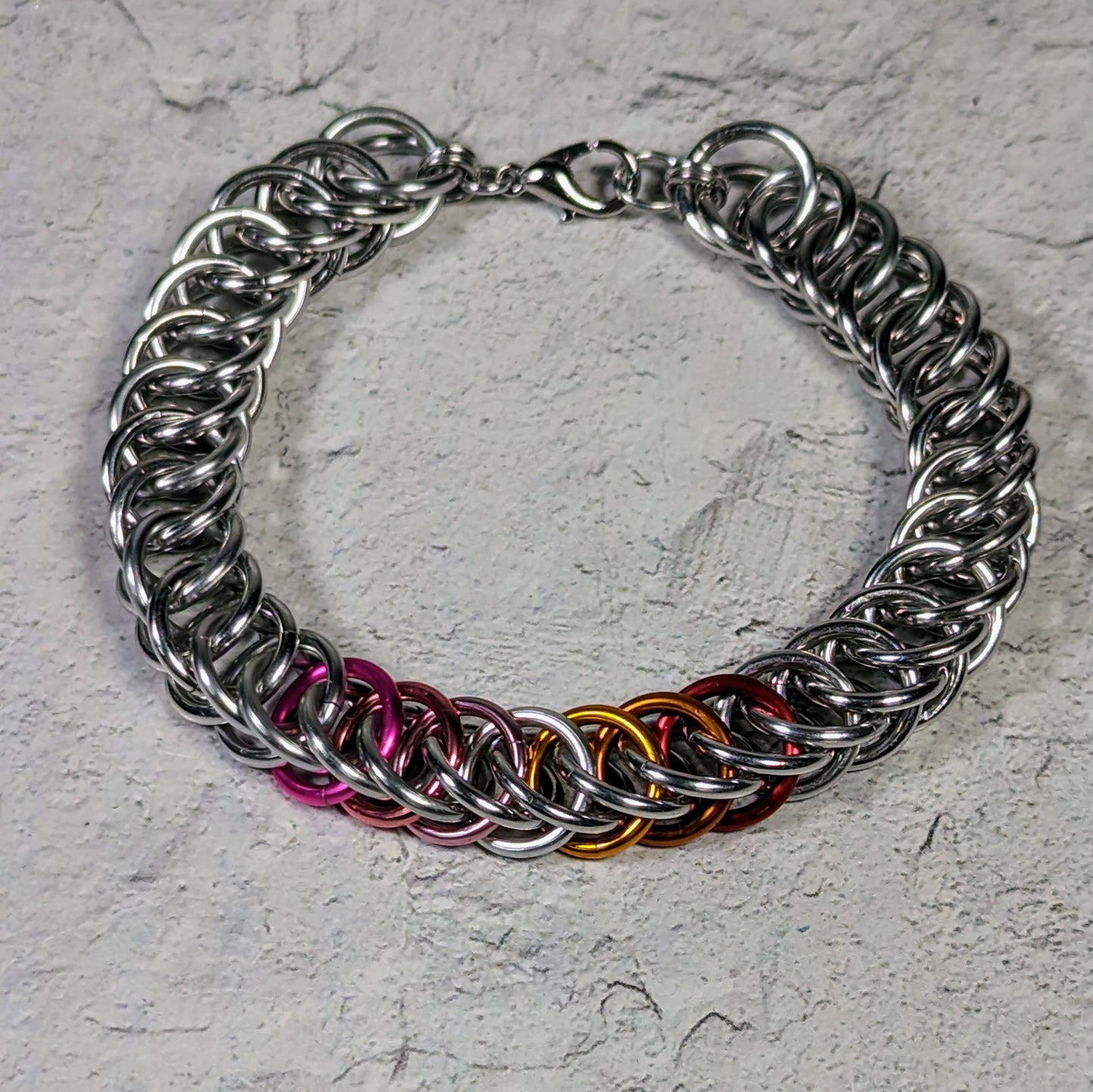 Lesbian pride flag chainmaille bracelet