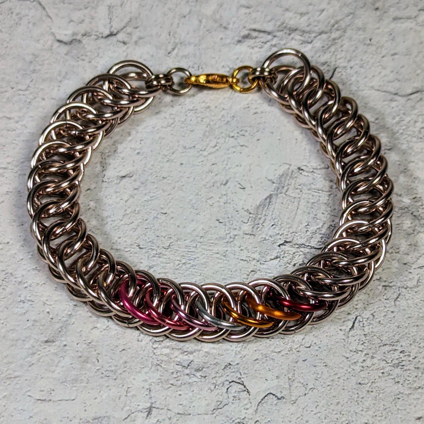 Lesbian pride flag chainmaille bracelet