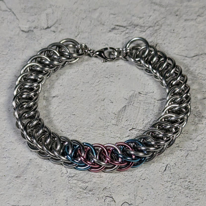 Trans pride flag chainmaille bracelet
