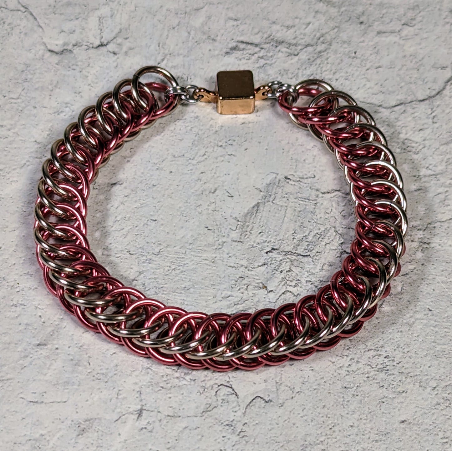 Pink/rose gold chainmaille bracelet