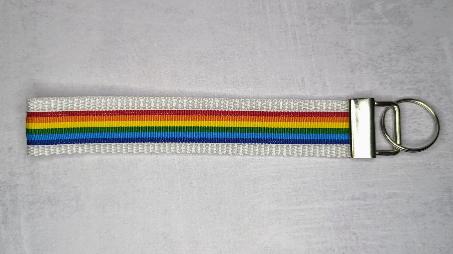 Rainbow with white nylon webbing key fob