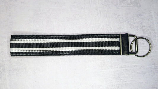 Black and white preppy stripes key fob
