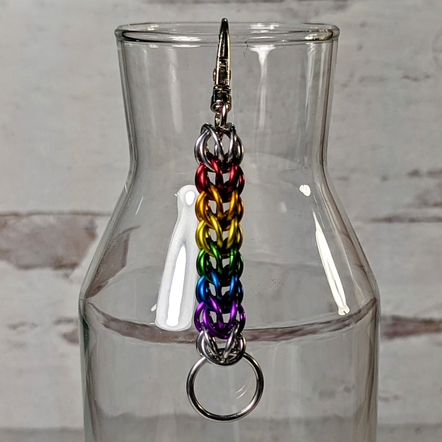Pride Flag with Silver Persian Weave Keyfob